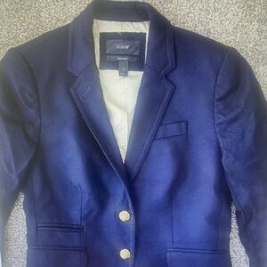 J. Crew Schoolboy Blazer Wool Double Pocket Navy Blue Gold Button Jacket Size 0